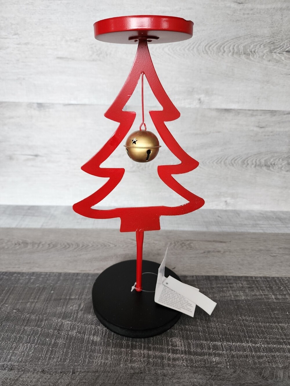 Ashland Red Christmas Tree w Bell Pillar Candle Holder - 14.5" Tall NEW